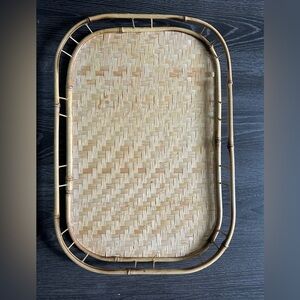 Vintage woven bamboo serving tray